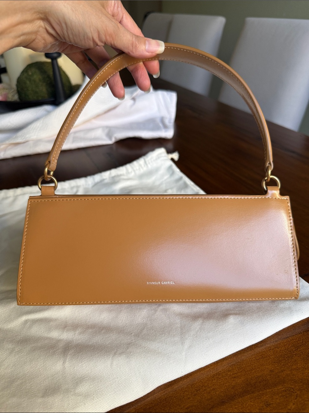 Mansur Gavriel Caramel Tan Leather Pencil Case Shoulder Bag with Dust Bag